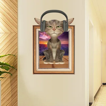 

Oujing Sk9215n 3d Cute Cat Wall Sticker Cartoon Simulation False Window Bedroom Living Room Decoration Adhesive Paper