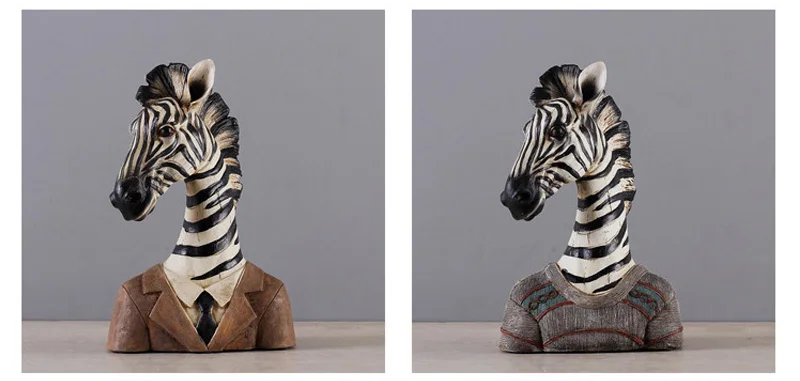 Country Style Animal Gentleman Character Home Decoration Ornamant Miniature Model Sculpture Resin Zebra Figurines Office Decor