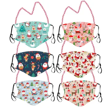 

6pcs Lanyard Christmas Print Children Face Mask Soft Breathable Washable Reusable Masque mascarilla reutilizable filtro pm 25