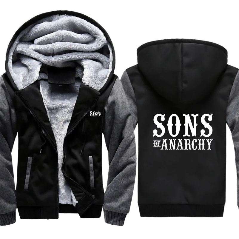 SOA Sons of толстовки анархия Мужские Зимние флисовые Утепленные Пальто толстовка на молнии с принтом SAMCRO мужские толстовки с капюшоном