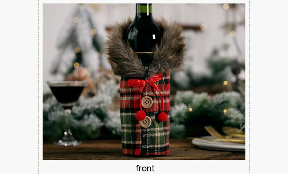Рождественская крышка винных бутылок в полоску, клетчатое украшение для бутылки шампанского, Новогоднее украшение на стол, Рождественское украшение для дома