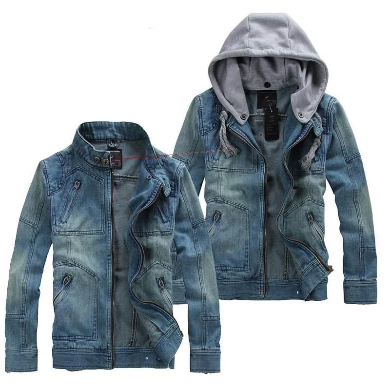

Men Denim Jacket Autumn Fashion Jeans Jacket Slim Fit Casual Hoodie Coat Men Detachable Hoodies Windbreaker Outwear Streetwear