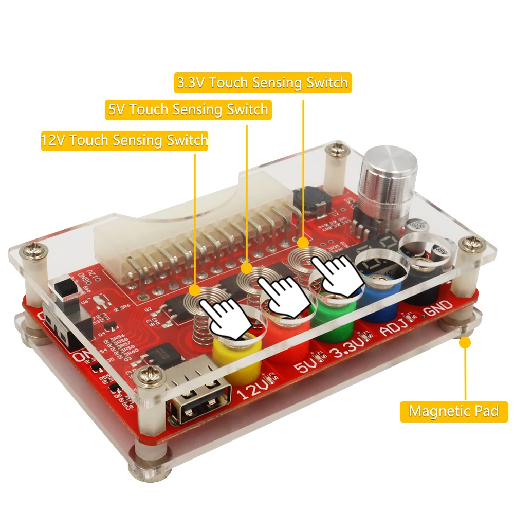 ATX Power Supply Breakout Board with ADJ Touch Sensor Switch, Acrylic Case Kit, Output Voltage Module (3.3V/5V/12V) Description Image.This Product Can Be Found With The Tag Names ATX Power Supply Module24Pin Power BoardTouch Sensor SwitchAcrylic Housing KitPower Supply Board