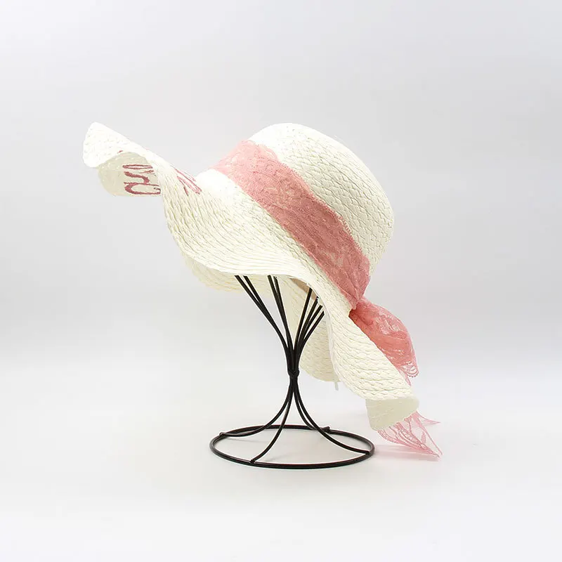Summer Parent-child Beach Hat Female Casual Hat Lady Women Flat brim Bowknot Straw cap girls Sun Hat