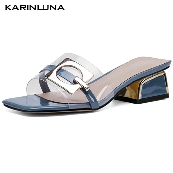 

Karinluna On Sale 2020 Chunky Heels Transparent Elegant Summer Sandals Slipper Mules Pumps Woman Shoes Women