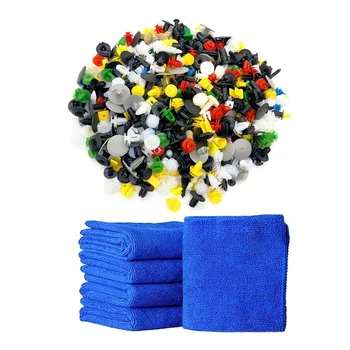 

210 Pcs Tools: 200Pcs Universal Car Bumper Clips Retainer Car Fastener Rivet & 10Pcs Microfiber Towel Car Washing Cloth