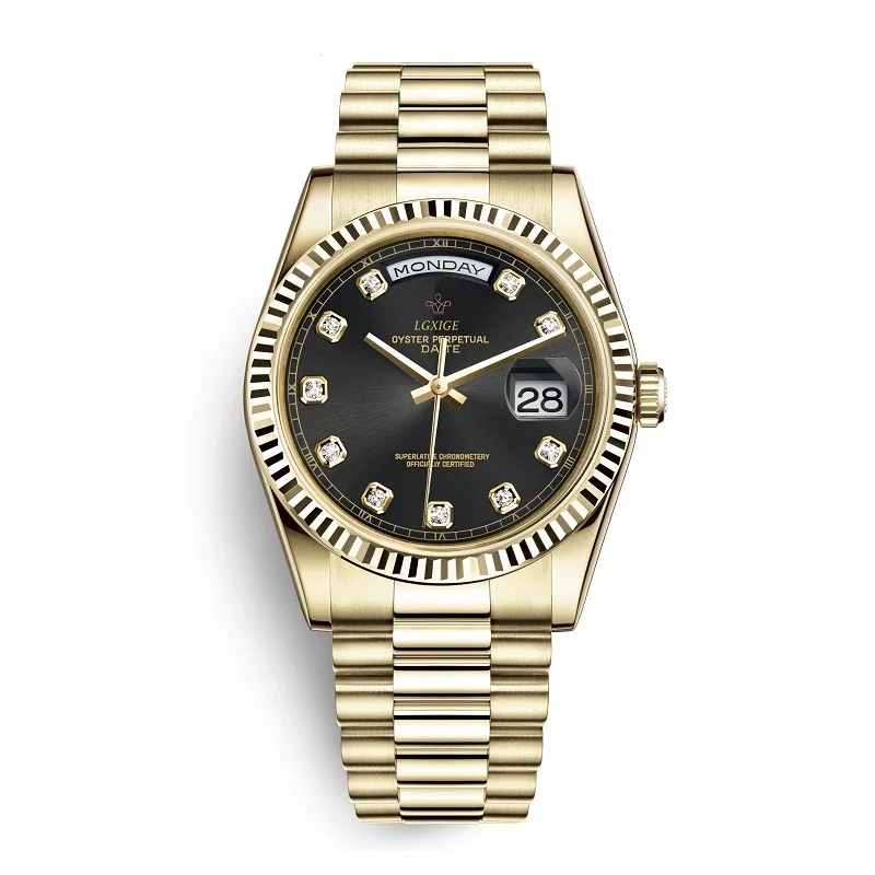 Горячие мужские золотые часы Женева лучший бренд роскошные часы мужские Япония Miyota Кварц Часы ролевые бриллианты AAA наручные часы montre homme - Цвет: Color 4