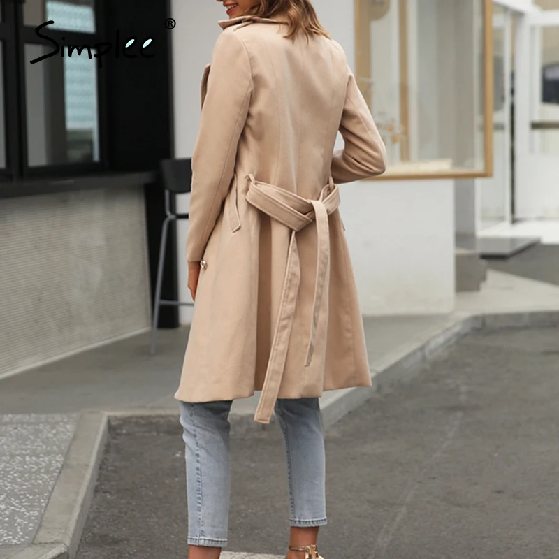 Simplee Vintage двубортный белый длинный плащ для женщин тонкий офис сплошной