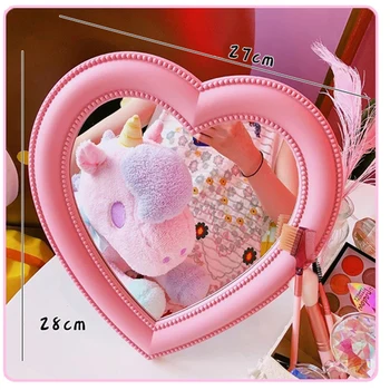 

Heart Shaped Dormitory Home School Tool Hanging Tabletop Girl Bedroom Cute Makeup Mirror Dressing Decorative Clear Gift