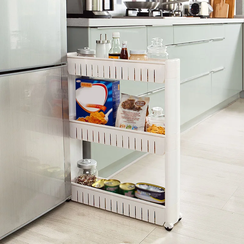 

Kitchen Storage Rack For Goods Fridge Side Shelf 3 Layer Removable With Wheels Bathroom Organizer Shelf Gap Storage Holder HWC