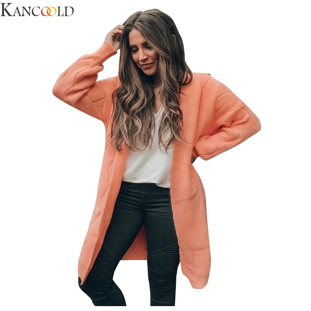KANCOOLD женский модный вязаный однотонный кардиган с открытым передом, Свободный вязаный легкий свитер с длинным рукавом, теплый 6 цветов