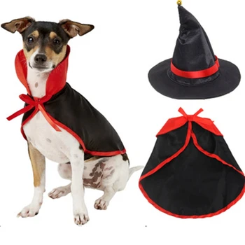 

Pet Cloak Hat Set 2 Pcs Halloween Dog Hat Witch Cloak Halloween Decorative Cat Lace-up Adjustable Smock Festival Pet Dress