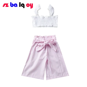 

The Girl, New baby girl children's clothing sleeveless short shirt wide leg pants two-piece pink summer models for children