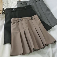 Harajuku Vintag плиссированная Высокая юбка с тонкой талией, Женская Осенняя Новинка, Корейская Повседневная однотонная трапециевидная юбка в консервативном стиле