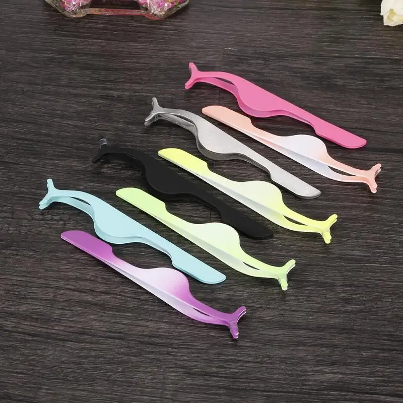 1 Uds pinzas para pestañas falsas T-forma de extensión de acero inoxidable falso rizador de pestañas pinza herramienta Clip de cola de pescado pinza de herramientas de maquillaje