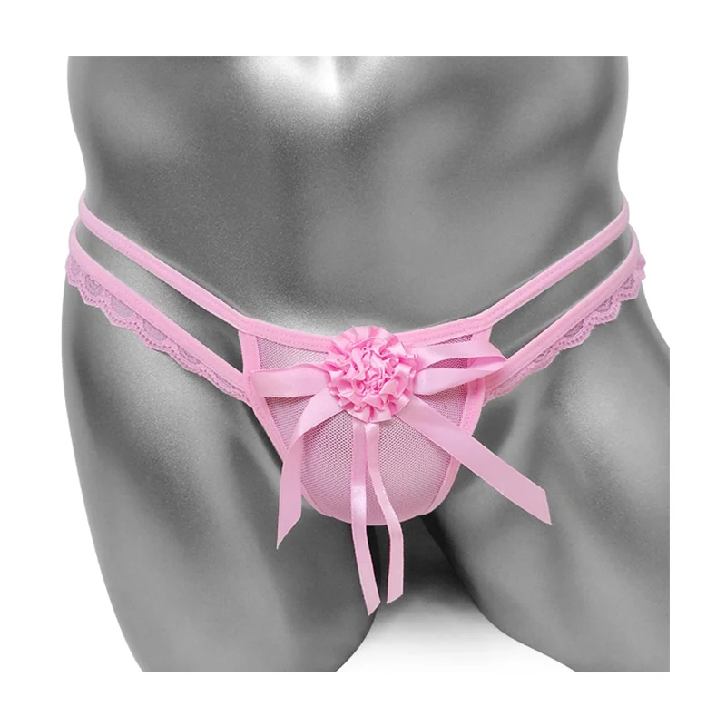 Трусы стринги мужские прозрачные мягкие кружевные трусы с оборками пикантное