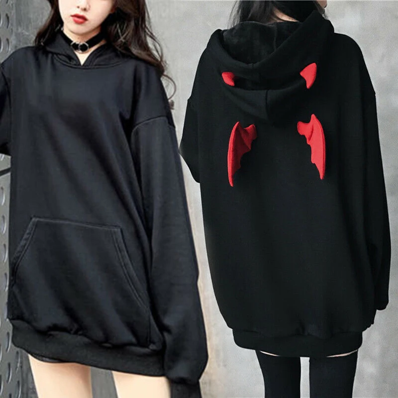

Fashion Hot Sales Autumn New Arrival For 2019 Women Demon Wings Hoodie Loose Sweatshirt Punk Gothic Long Sleeve Tops Casual K2
