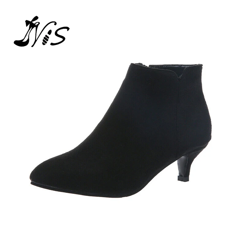 NIS-Botines de ante para mujer, botines con tacón medio de aguja,  cremallera lateral, Punta puntiaguda, para fiesta, trabajo al aire libre, tacón  fino, estampado de leopardo, a la moda - AliExpress Calzado