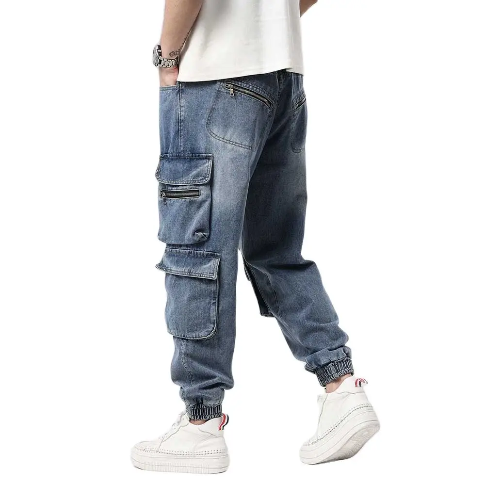New Fashion Cargo Pants Men's Casual Jeans Elastic Waist Loose Baggy Joggers Denim Trousers Streetwear Harem Clothing Plus Size