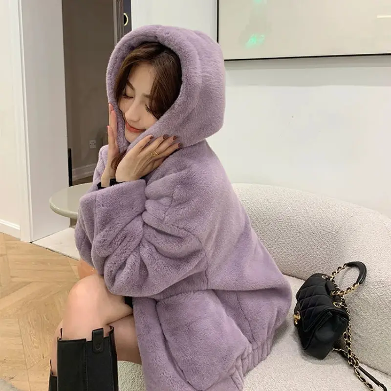 

Autumn clothing winter jacket women Korean loose imitation rabbit fur coat Big pocket thick warm faux fur women coats