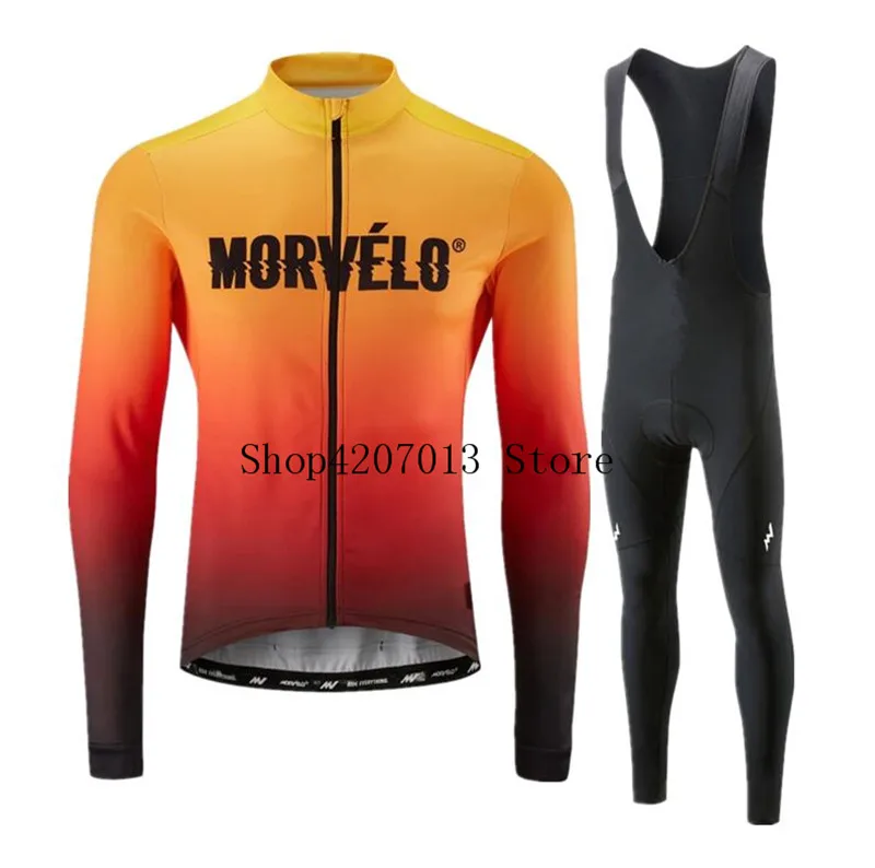 MORVELO TEAM велосипедная майка, велосипедные штаны, набор, Ropa Ciclismo, мужская одежда с длинным рукавом, Осенний трикотаж для велосипедистов, одежда для Майо