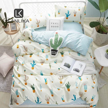 

Lanlika Cactus Pattern Fresh Style Bedding Set Simple Home Textiles Duvet Cover Set Flat Bed Sheet Quilt Cover Bed Linen Set