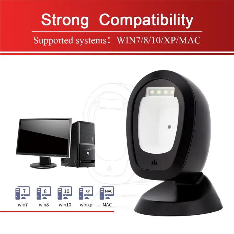 Scanner de Código de Barras Plataforma de Digitalização com Interface Automático Handsfree Scanner 360 Graus Rorating Usb 1d 2d 9 handsfree 1d 2d scanner 360 graus rorating