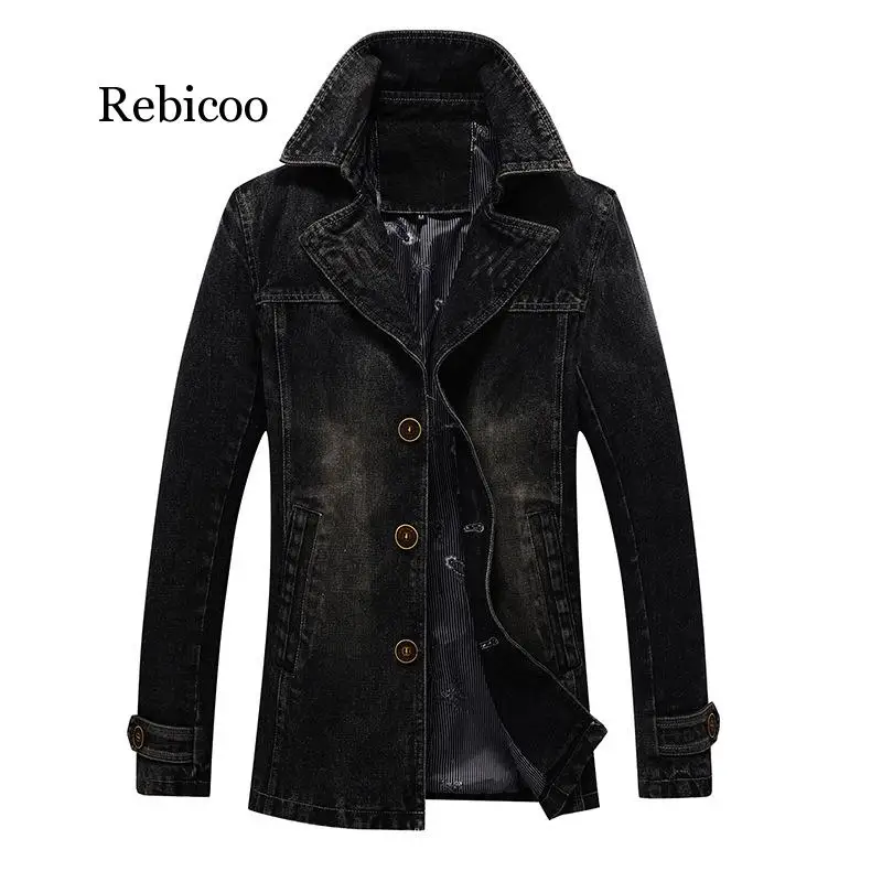 Бренд 5XL мужской джинсовый Тренч Весна Осень Мода Высокое качество плюс размер Повседневный джинсовый Тренч пальто мужская верхняя одежда