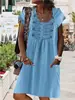 Faux Denim Dress 2022 Summer Double Button Cowboy Mini Dresses OL Style O Neck Short Sleeve Loose Shirt Dress Vestidos Plus Size ► Photo 2/3