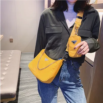 

Fashion Female Shoulder Bag Three-in-one Wide Strap Nylon Women's Bag Small Messenger Bag All-match Ins Style Chain Multi-color