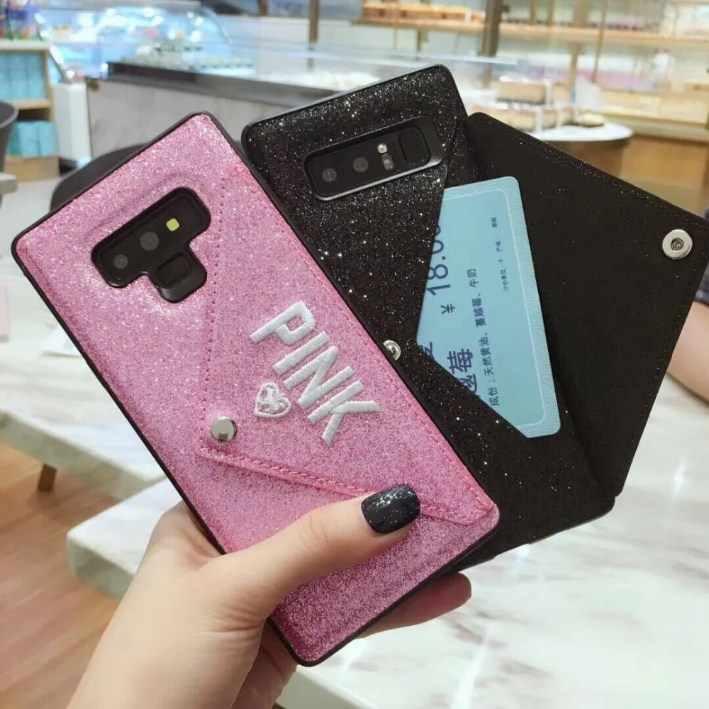 Модный розовый блестящий чехол для телефона для samsung S8 Note 8 S10e чехол-кошелек для девочек подарок черный чехол для iPhone 6 6S 7 8 Plus X XR