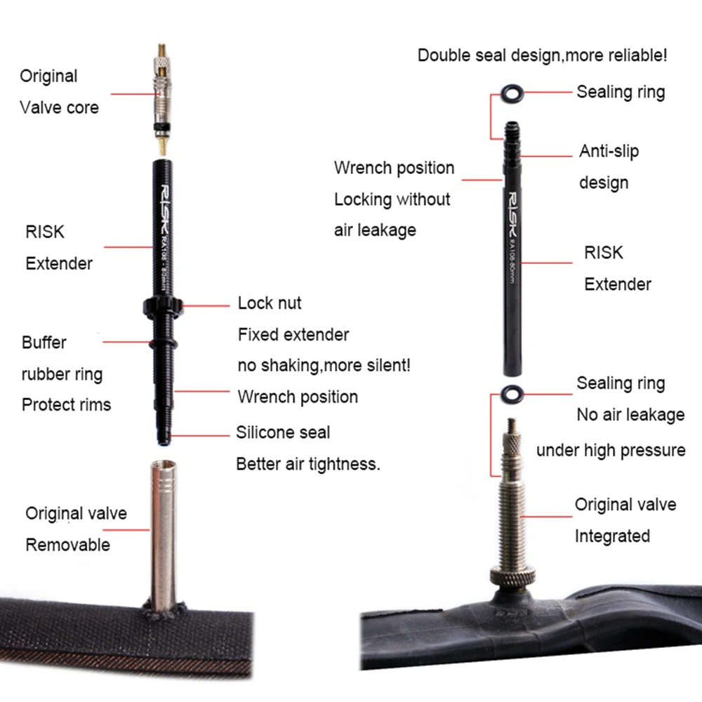 Aluminum Presta Valve Extender with Core Wrench