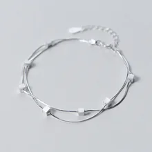 Новые Квадратные бусины из стерлингового серебра 925 пробы, очаровательные браслеты с двойной цепочкой, браслеты Pulsera, ювелирные изделия для женщин, подарки