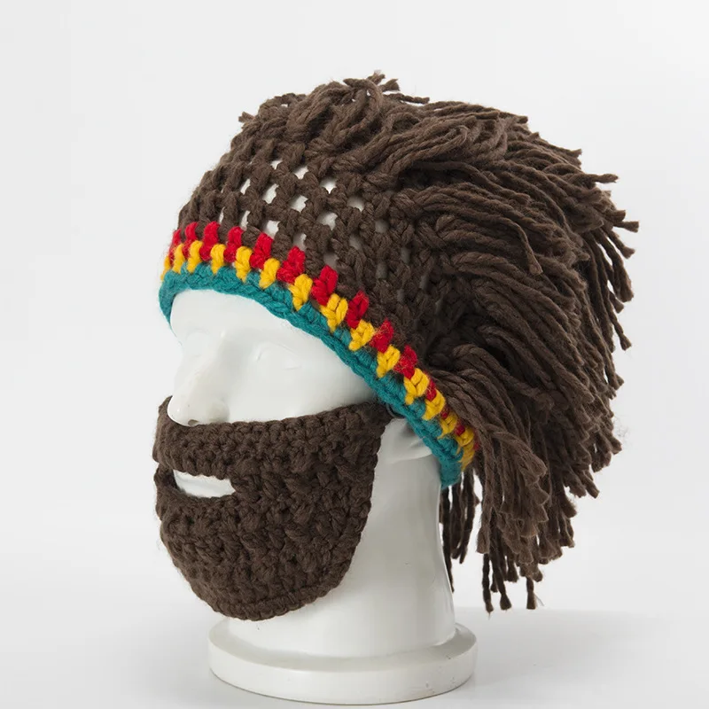 Halloween Party Evil Funny Knitting Wool Hat Manual Mustache Men And Women Wig Hats