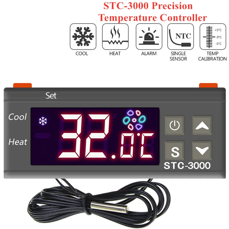 

STC-3000 Digital Temperature Controller 110V-220V Thermostat Thermoregulator With Sensor Relay Heating Cooling Incubator 12V 24V