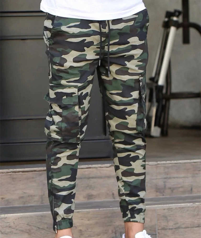 

Men 4 Colors Loose Camouflage Sports Pants Male Elastic Head Lace Up Waist Long Trousers with Pockets Streetwear for Autumn