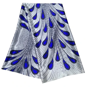 

2019 New Design Peacock Feather Print Wax Fabric 6 Yards/lot African Fabric For Wedding Party