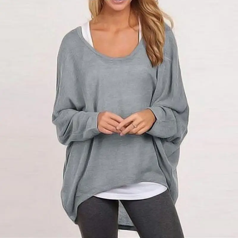 

New Arrival Spring Autumn Women Tops Batwing Long Sleeve Casual Loose Solid Top Shirt Sweater Plus Size Blusas Femininas