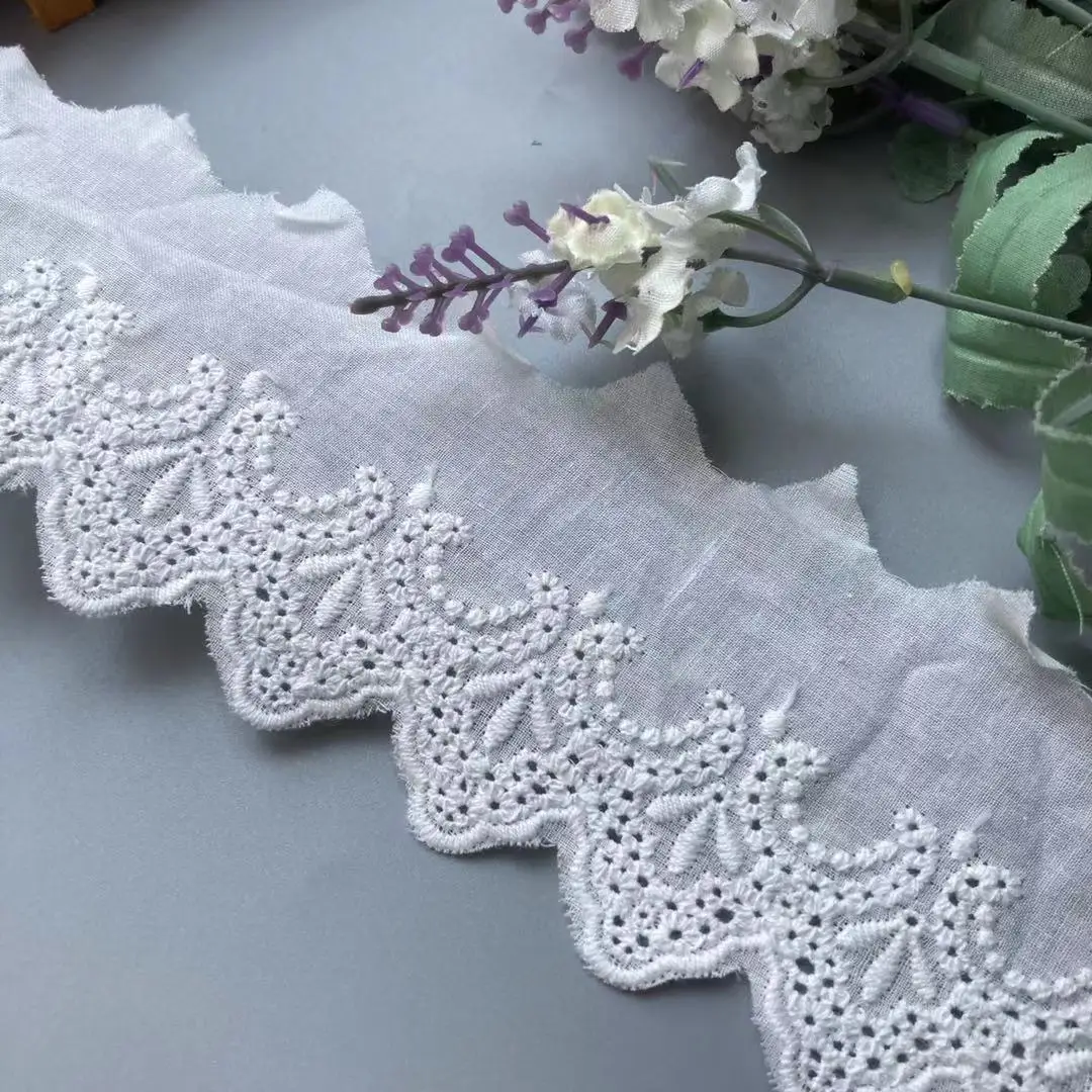 

2 Yards 6 Cm Flower Cream Cotton Lace Trims For Costume Dress Trimmings Ribbon Applique Strip DIY Sewing Lace Fabric