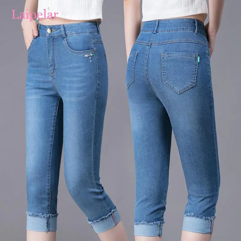 Summer Skinny Jeans Woman Female Stretch Knee Length Denim Shorts Pants Women With High Waist