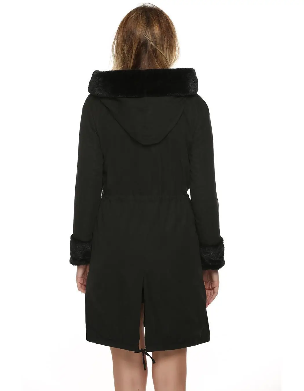Ekouaer для женщин с капюшоном зимние теплые пальто толстый искусственный мех пальто парка Длинная Верхняя одежда Пальто Куртка