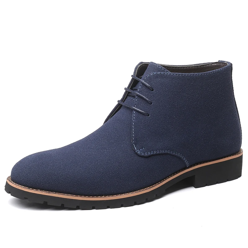 Синий Suede Leather Boots Men Winter Casual Shoes Autumn Business Ankle Boots Plus Size Fashion Lace-Up Male Botas Hombre - Цвет: Синий