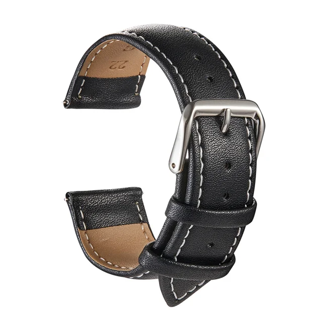 Genuine Leather Watchbands Calfskin Replace Watch Straps 18mm 20mm 22mm 24mm Watch Accessories Men Women Soft Watchband Black White Line