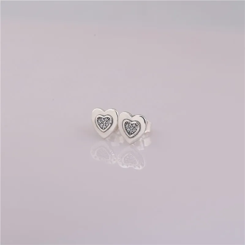 925 пробы серебряные серьги-гвоздики блестящие серьги-гвоздики с логотипом в форме сердца для женщин Подарки на день рождения