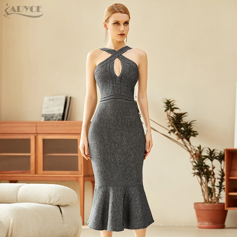 Adyce 2020 New Summer Women Gray Halter Bodycon