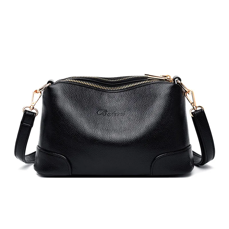 Сумки через плечо для женщин мягкие кожаные сумочки женская сумка-мессенджер женская дизайнерская сумка через плечо сумка-тоут с ручкой сверху - Цвет: Black