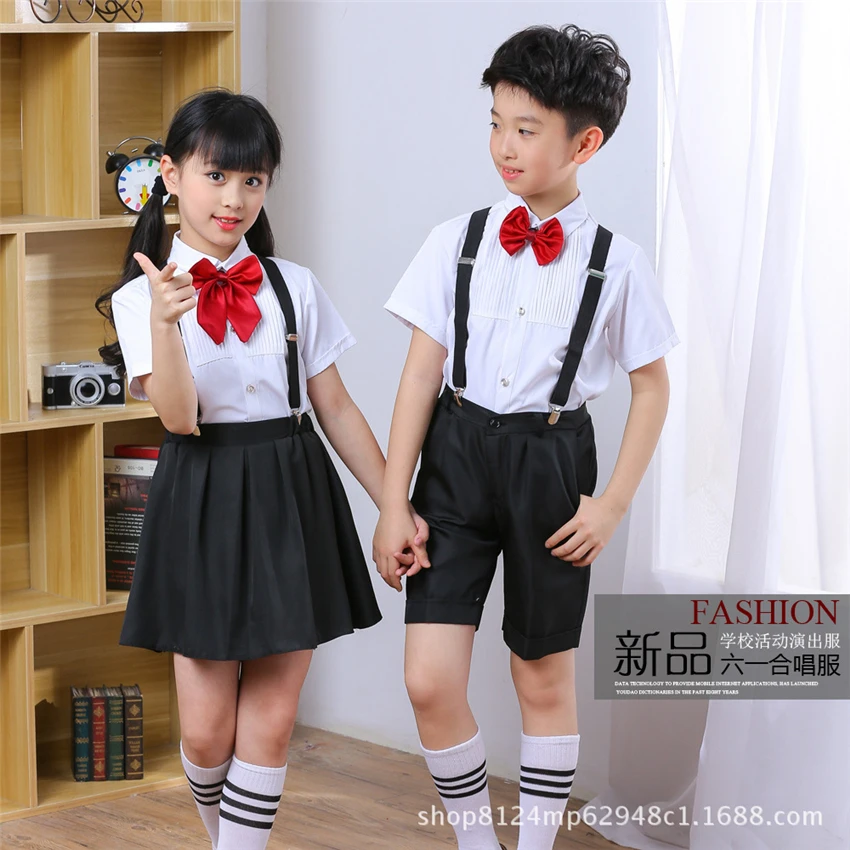 10Style Children's Day Clothes Student Uniforms Choir Holiday Costumes Toddler Costumes Shirt+Pants+Strap+Tie+Sock Dress Set