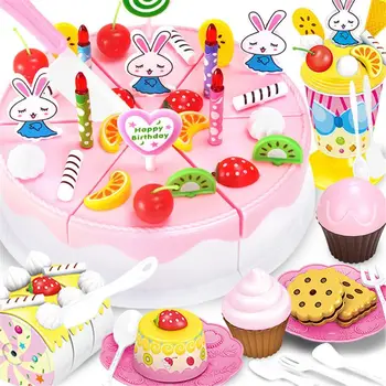 

87 Pcs Girls Birthday Cake Set DIY Pretend Play Miniature Cookies Food DXAD