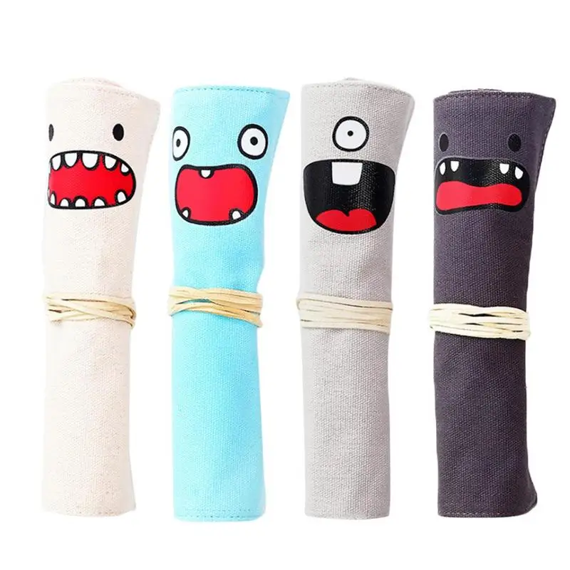 

New Simple Kawaii Foldable Pencil Bag Multifunctional Bag Wrap Up Cosmetic Roll Pen Gift Storage Strap Pouch Case Canvas Pe C7T3