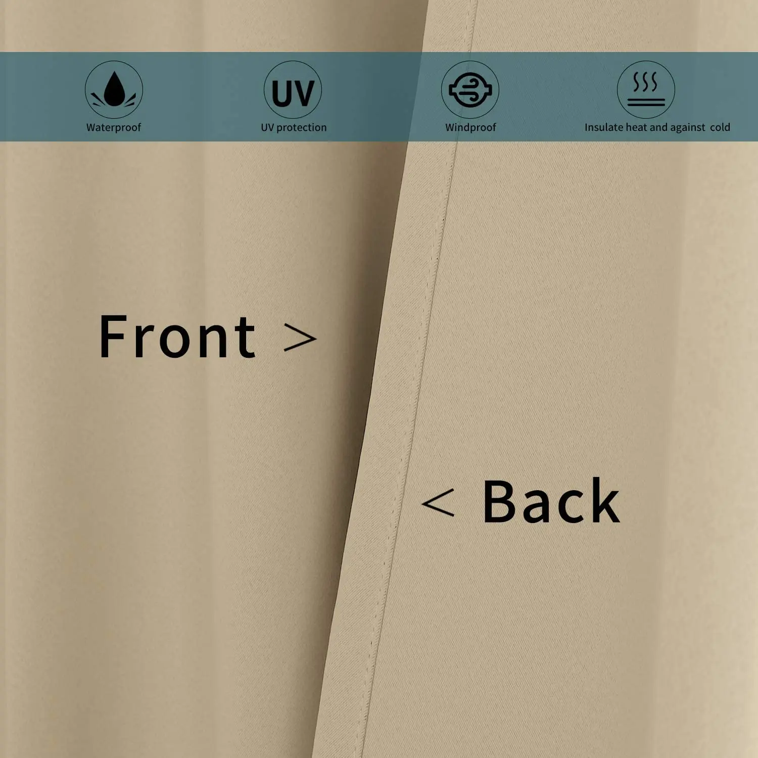 Outdoor Blackout Curtains, Waterproof Patio Drapes, Tab Top, Three Layers for Heat Insulation 5